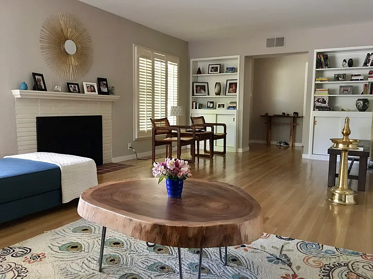 Living Room with original cabinets