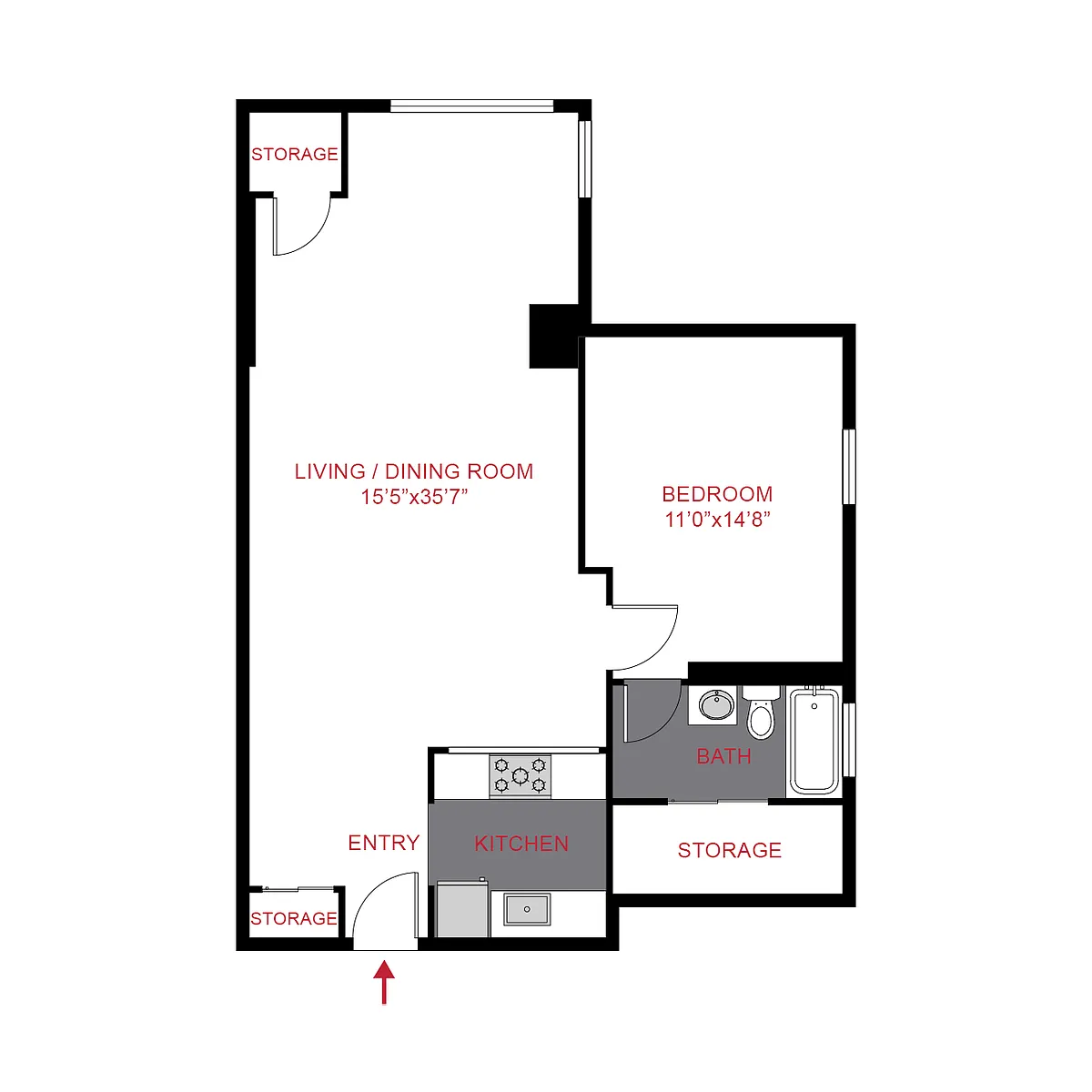 Floor plan A8 - 1 Bed / 1 Bath (885 sf)