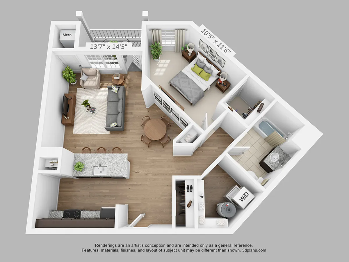 Floor plan 1-Bedroom 1-Bathroom | 866 sqft
