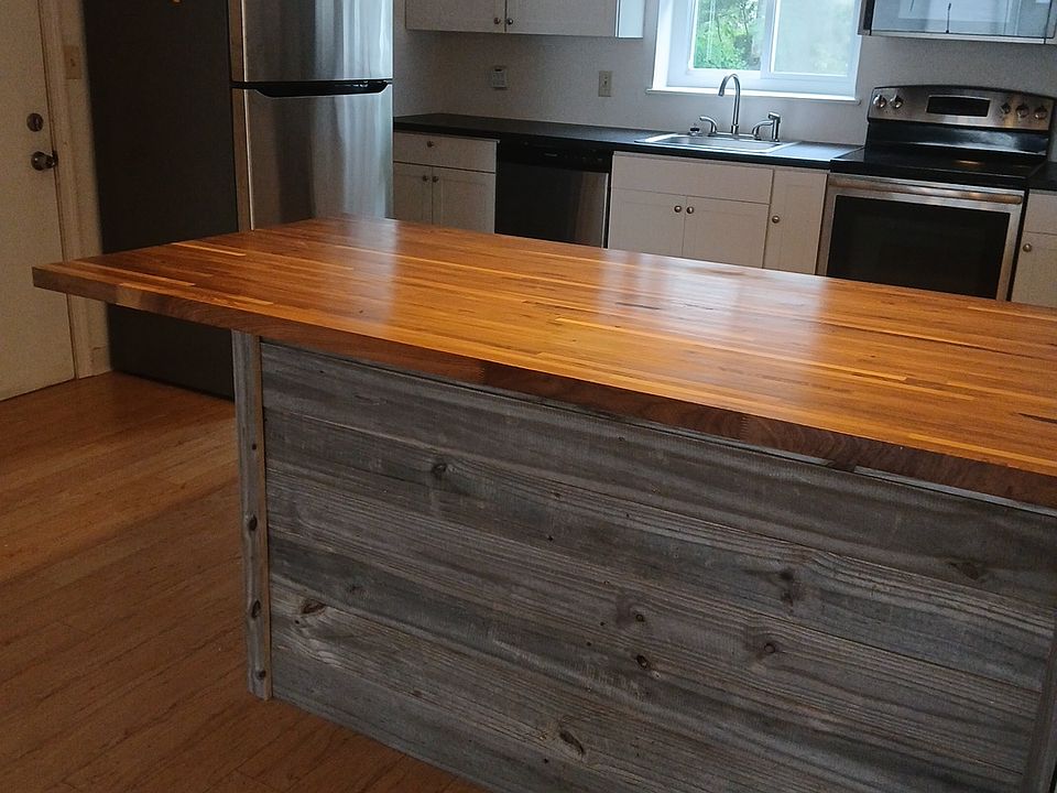 Island and Walnut top with Distressed 
 Weathered wood backing