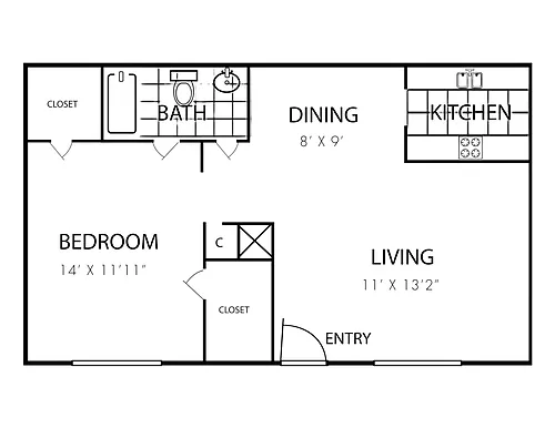 Floor plan 1X1-A