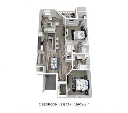 Floor plan Two Bedroom 2 Bath - 1,260 sqft