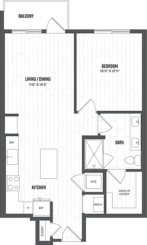Floor plan 1 Bed/1 Bath-A2A