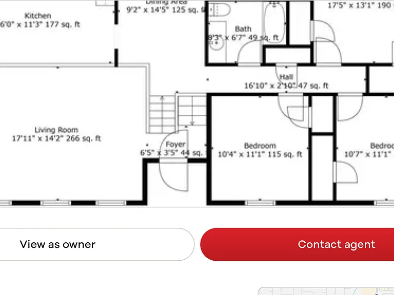 Lower half of upstairs floor plan