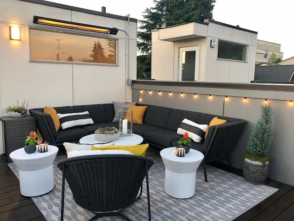 Rooftop deck with outdoor heater