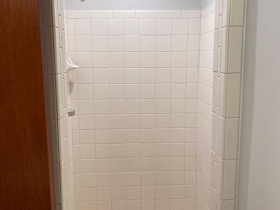 Lower level shower in bathroom