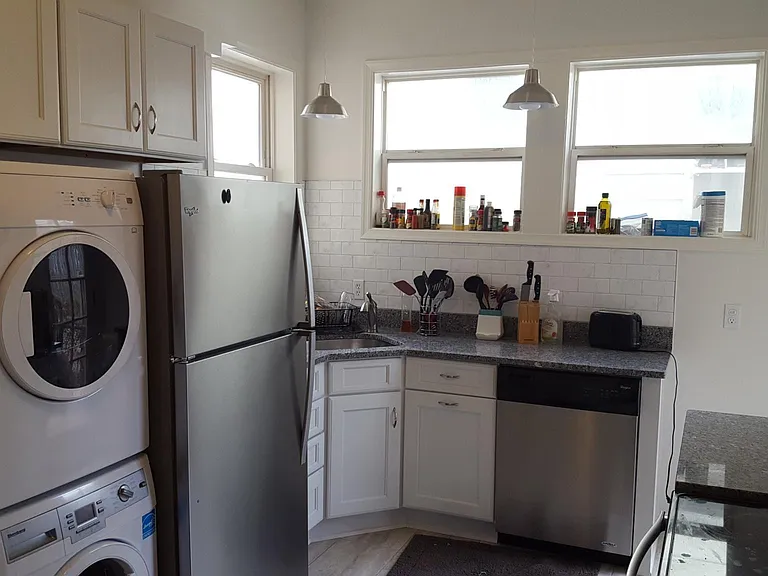 Laundry and kitchen.