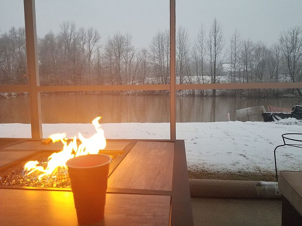 Snowy day and warm fire.