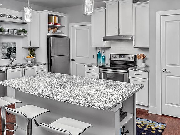 Stainless steel appliances and granite countertops