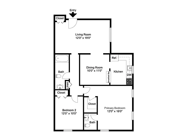 Floor plan Two Bedroom 1.5 Bath