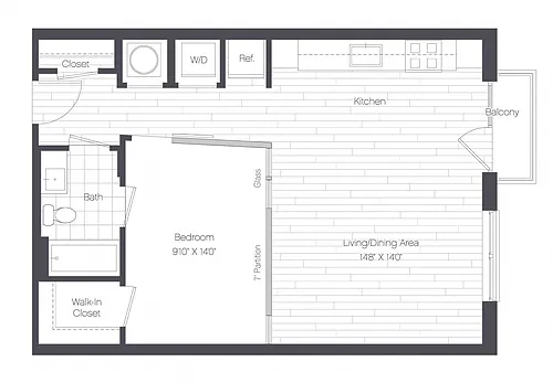 Floor plan 1 Bed/1 Bath-1E