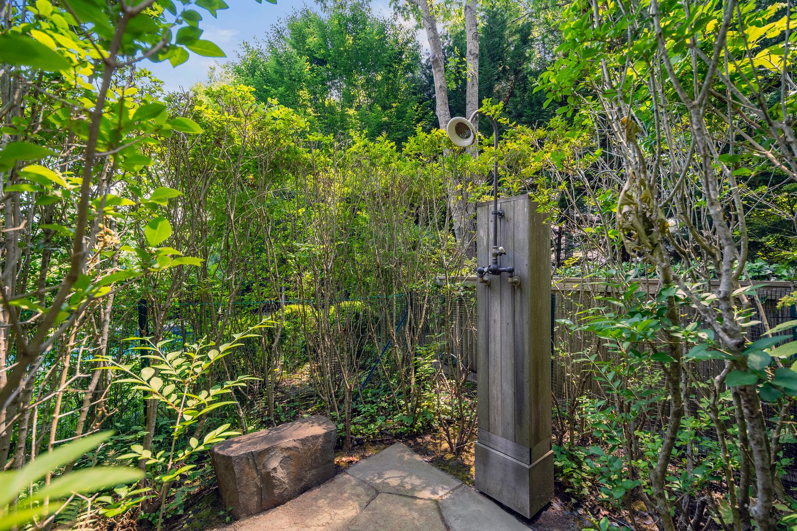 One of two outdoor showers