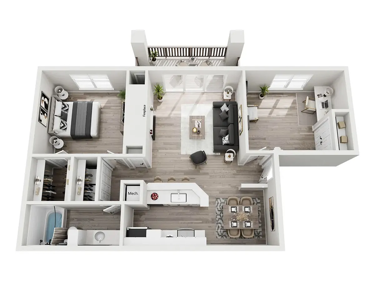 Floor plan Red Cedar (1 Bed, 1 Bath w/Den)