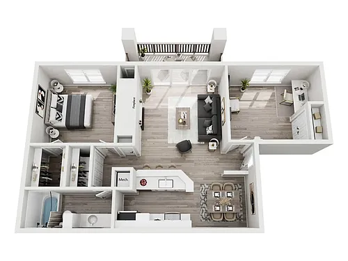 Floor plan Red Cedar (1 Bed, 1 Bath w/Den)