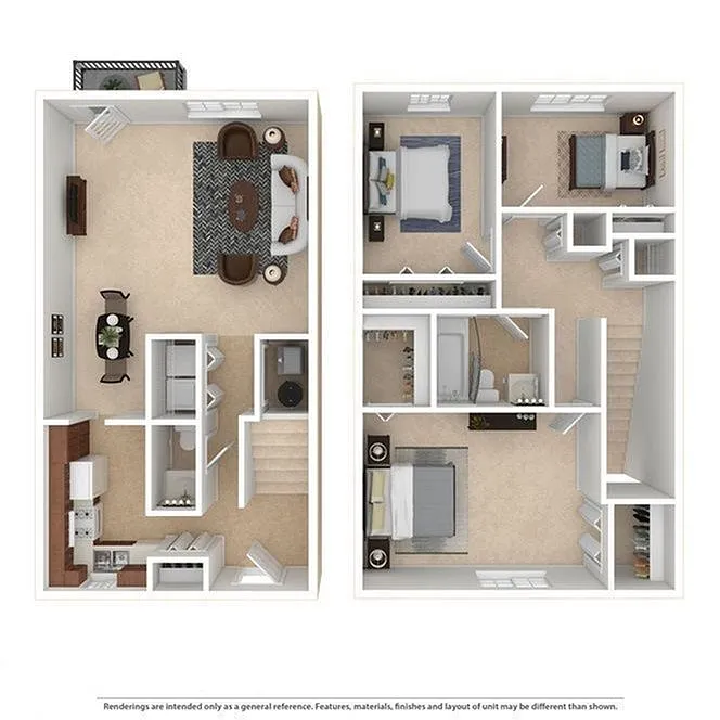 Floor plan 3 Bedroom 1.5 Bathroom Townhome