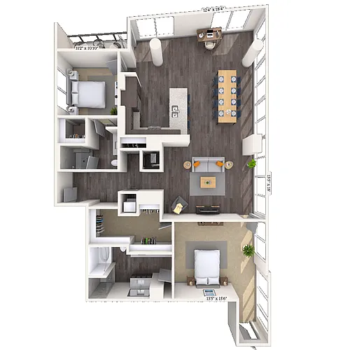 Floor plan Luxury 2x2 1302-1753 SF