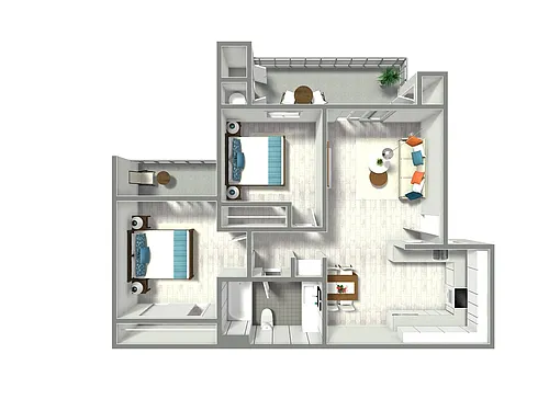 Floor plan 2 Bed 1 Bath Plan B