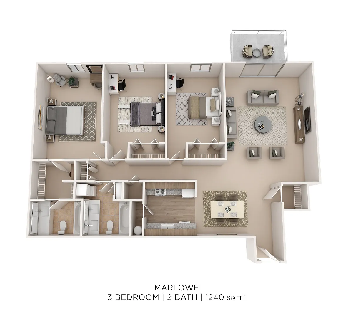 Floor plan Marlowe 3Bed 2Bath 1240sqft