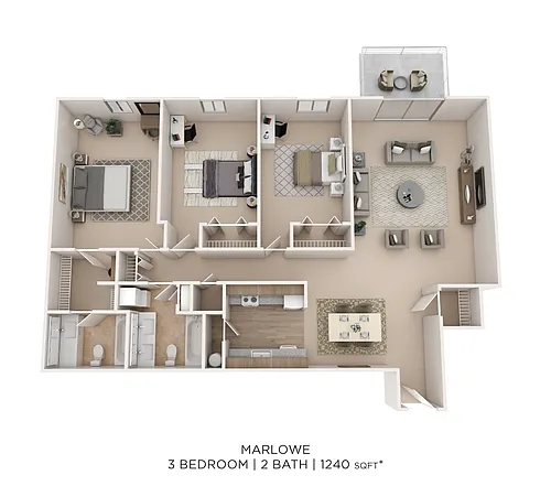 Floor plan Marlowe 3Bed 2Bath 1240sqft