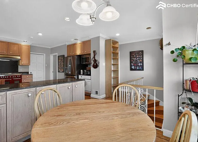 The breakfast nook borders the counter for easy access