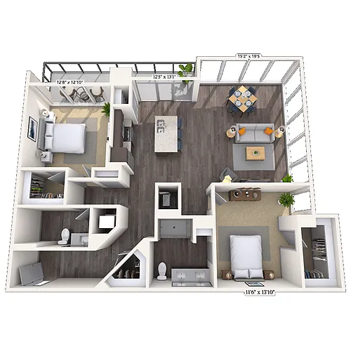Floor plan Traditional 2x2 1415 SF