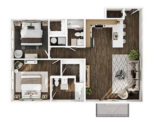 Floor plan 2 BD, 2BTH B4