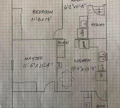 Floor plan with approximate dimensions. Basement under kitchen and laundry room.
