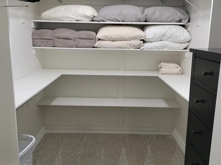 Master bedroom features a new Kingsdown queen bed, Smart TV, walk in closet, private walk-out deck with attached hot tub and pergola (to be installed before move-in). Enjoy luxury, privacy, and mountain views in this spacious retreat.