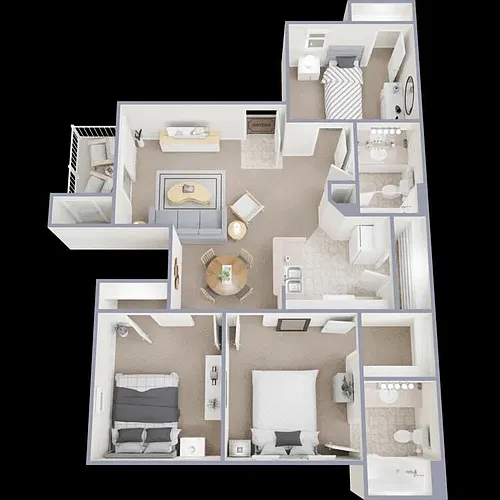 Floor plan 3B - 3Bedroom - 2 Bathroom