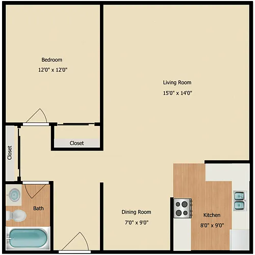 Floor plan 1 Bed 1 Bath