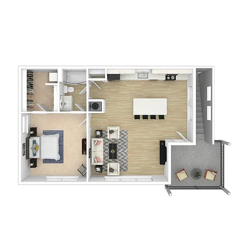Floor plan 1br Stacked Duplex Upper