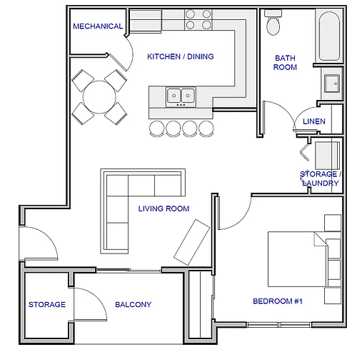 Floor plan 1 Bed Large