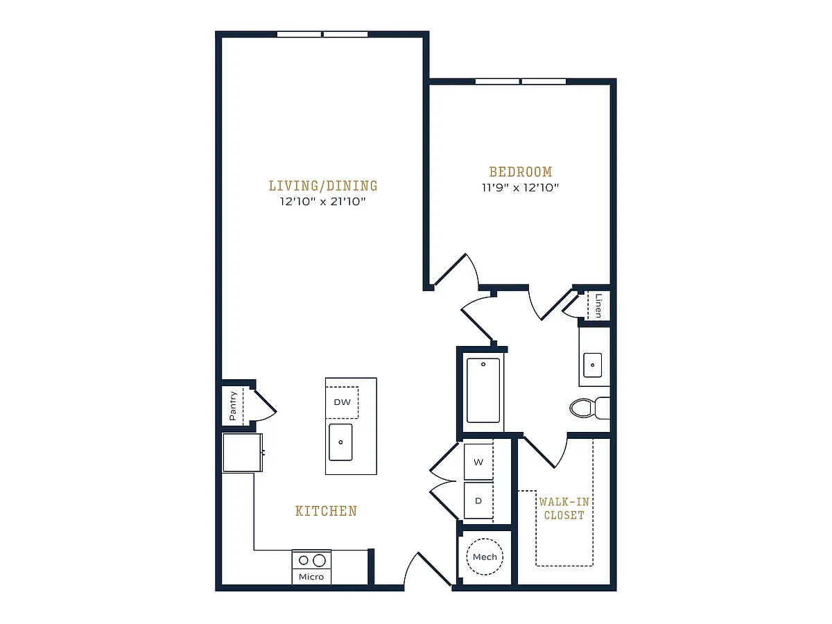 Floor plan 1 Bed, 1 Bath D (80% Income Restricted)