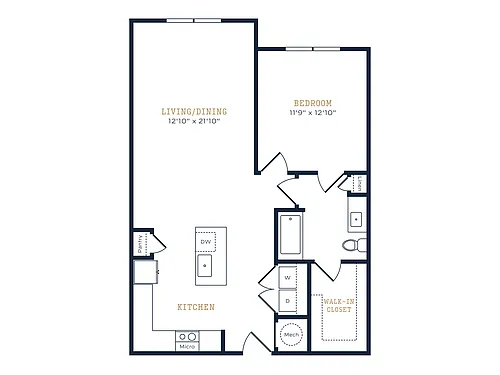 Floor plan 1 Bed, 1 Bath D (80% Income Restricted)