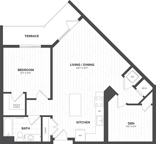 Floor plan 1 Bed-1 Bath Den-AD1