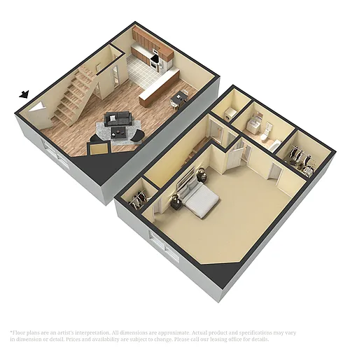 Floor plan 1 Bedroom 1.5 Bath Townhome