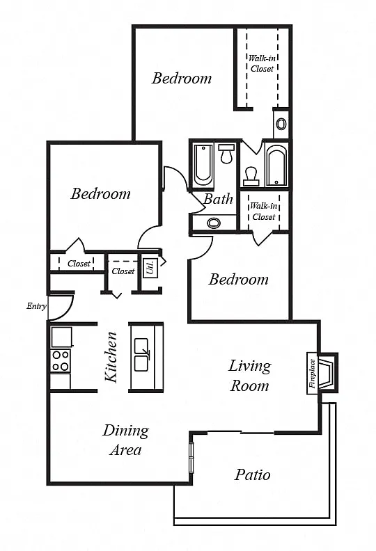 Floor plan 3 Bedrooms, 2 Bathrooms C1
