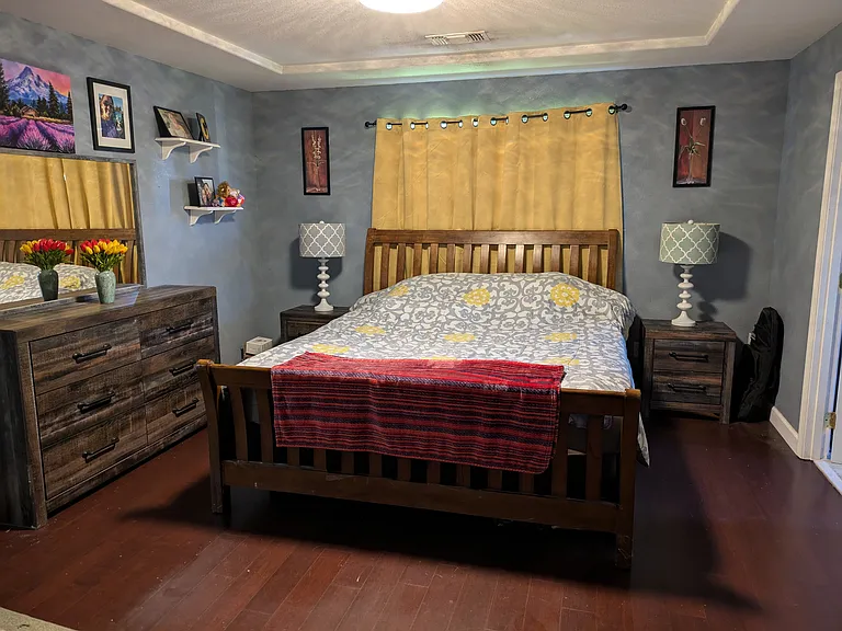 Master bedroom fits Cal King bed