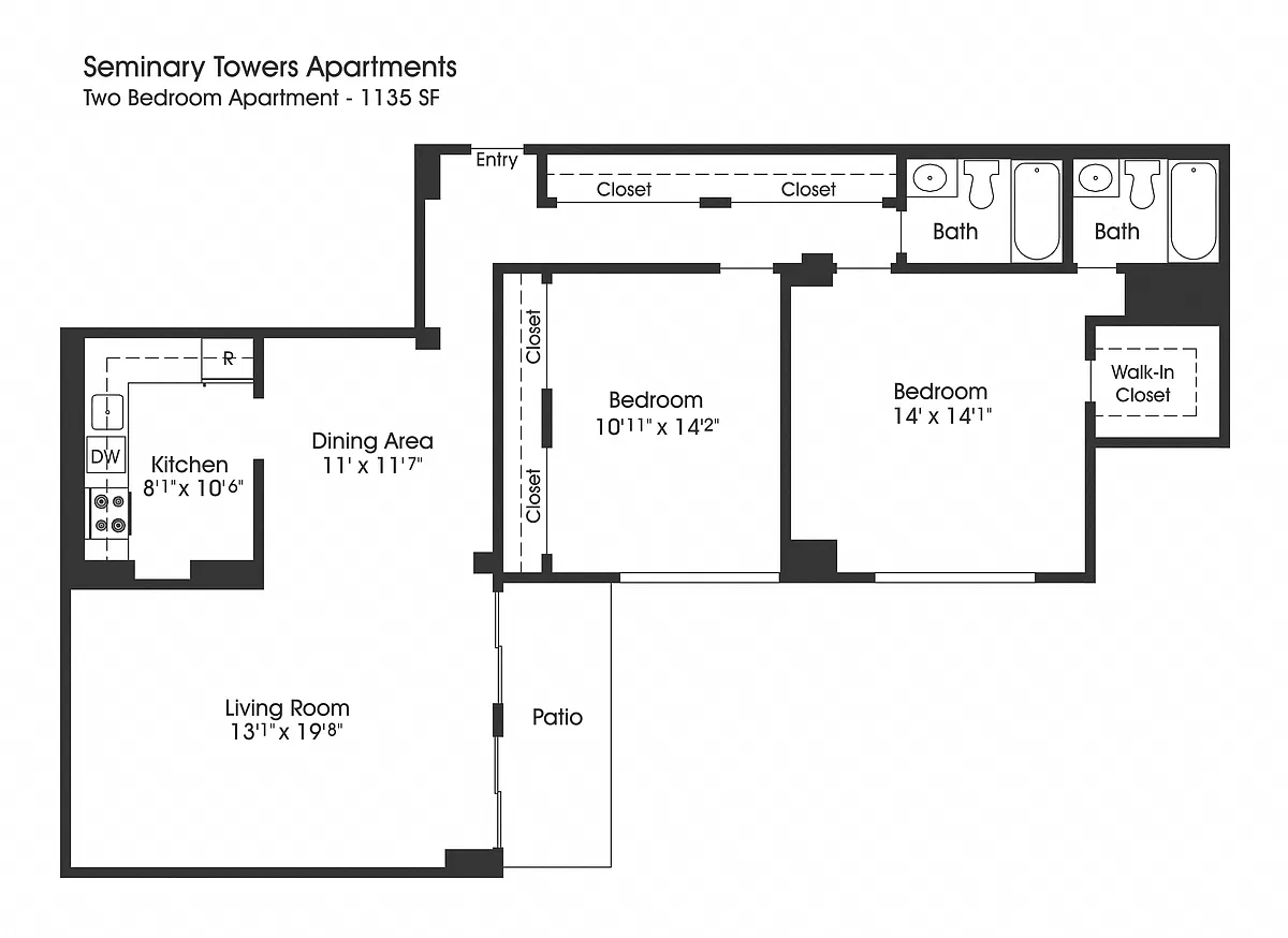 Floor plan 2BR 2BA (1135sf)
