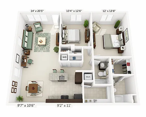 Floor plan Two Bedroom B2B