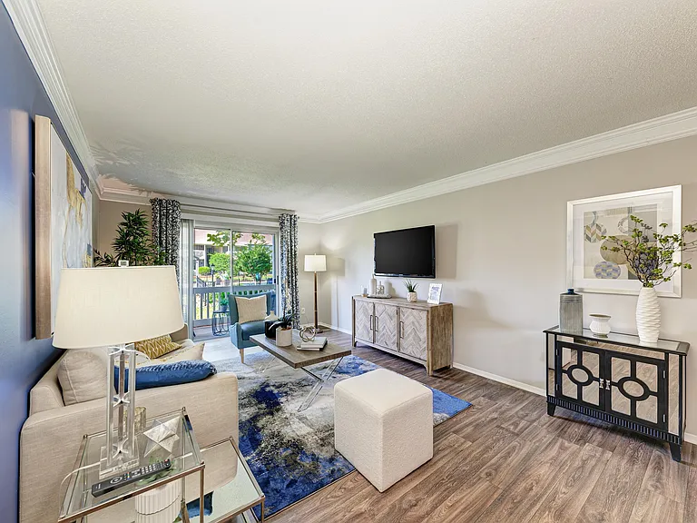 Living Room with Hardwood Style Flooring