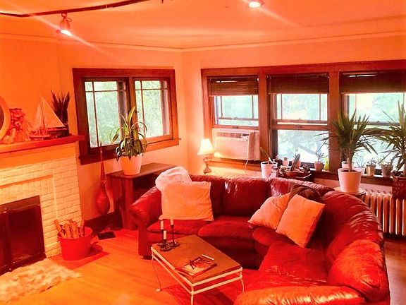 This is the previous tenants' furniture. The fireplace is real - it is a wood-burning fireplace!