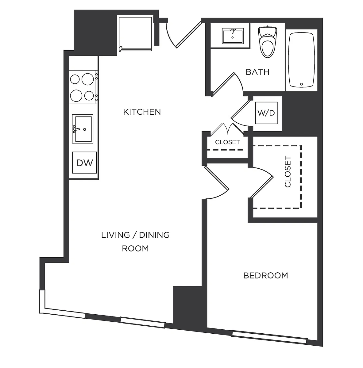 Floor plan 1 Bed/1 Bath-L