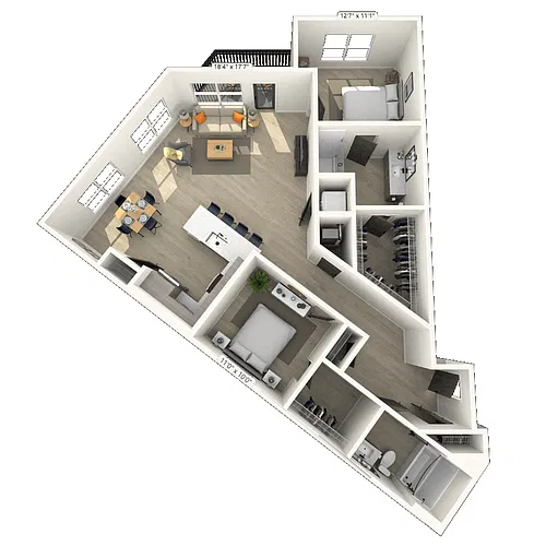 Floor plan B9 2x2 1258 SF-FP