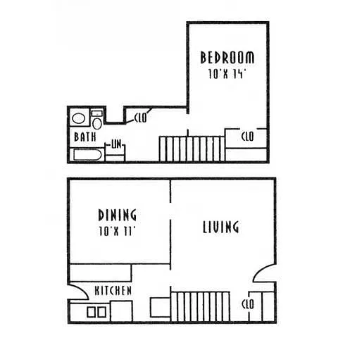 Floor plan 1 Bed, 1 Bath