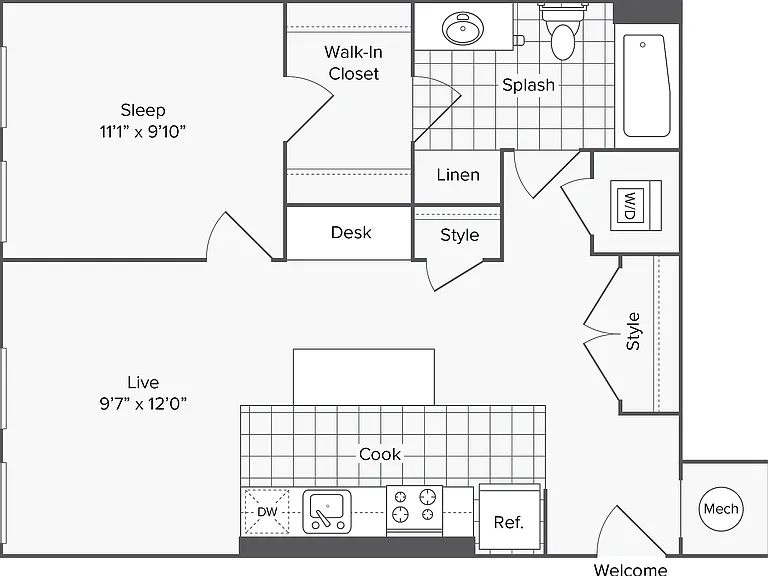 1 BR x 1 BA - L Floorplan 1 BR x 1 BA - L Floorplan