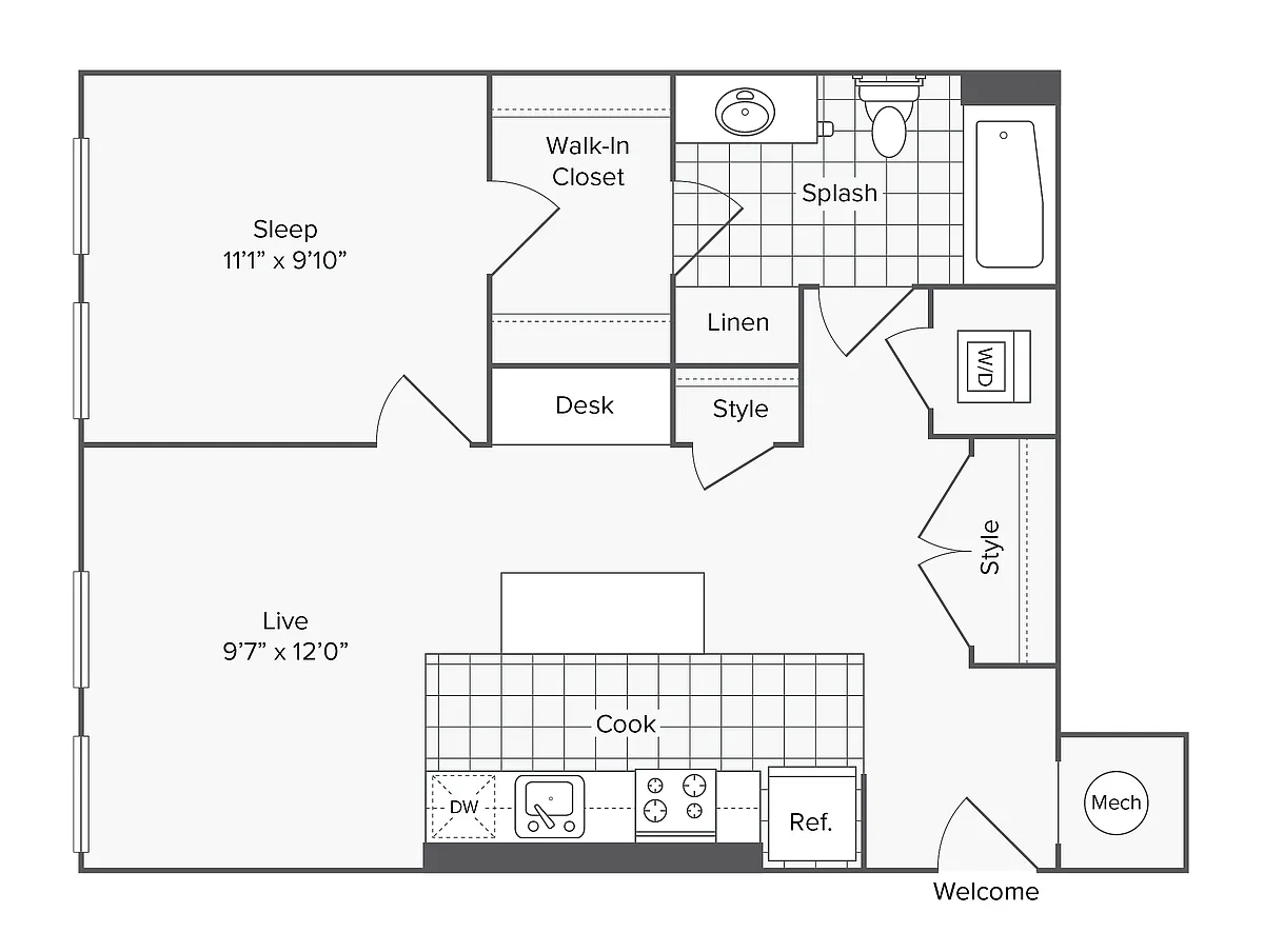 Floor plan 1 BR X 1 BA - L