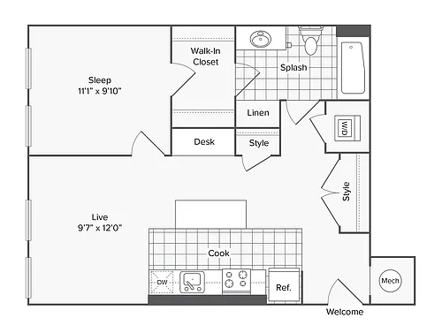 Floor plan 1 BR X 1 BA - G