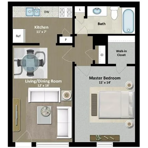 Floor plan 1 Bed 1 Bath G