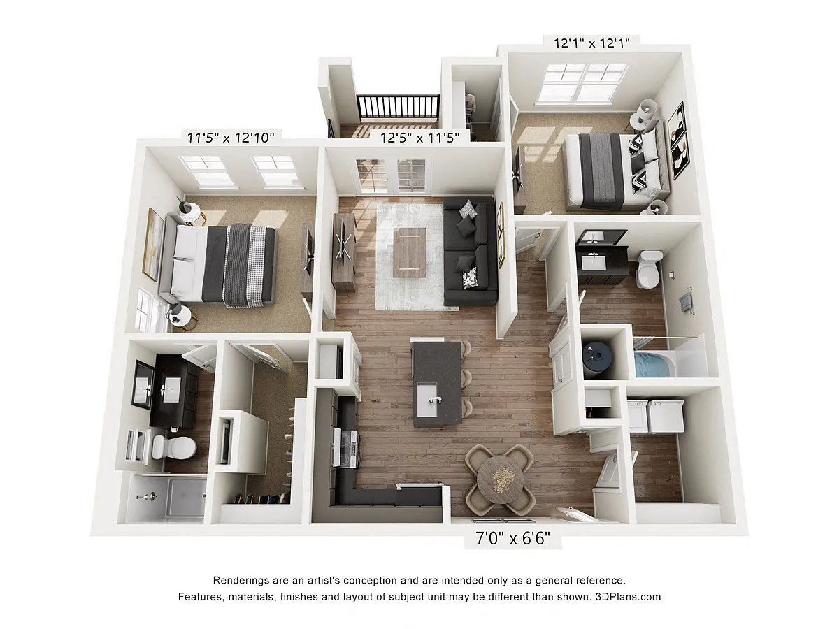 Floor plan Two Bed, Two Bath